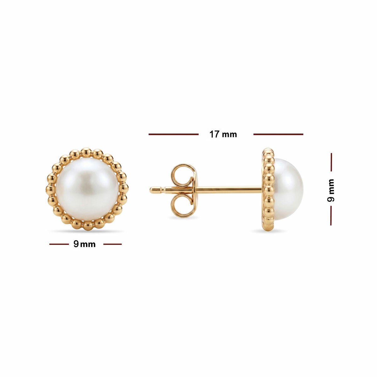 6.5-7mm Cultured Freshwater White Pearl Earrings 14ct Yellow Gold