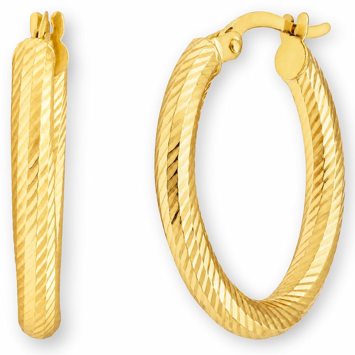 14ct Yellow Gold Textured Oval Hoop Earrings