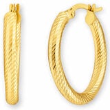 14ct Yellow Gold Textured Oval Hoop Earrings
