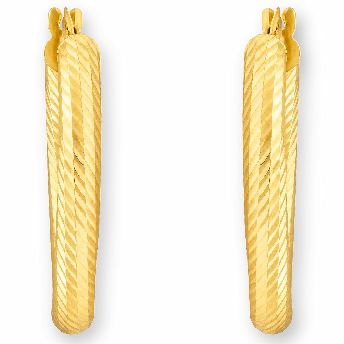 14ct Yellow Gold Textured Oval Hoop Earrings