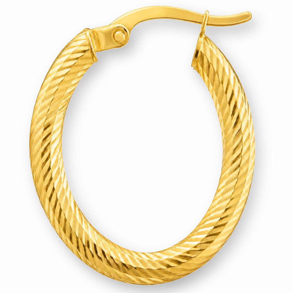 14ct Yellow Gold Textured Oval Hoop Earrings