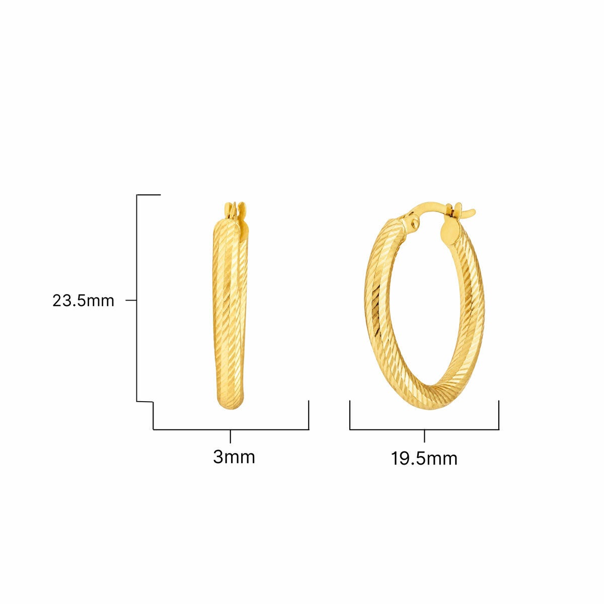 14ct Yellow Gold Textured Oval Hoop Earrings