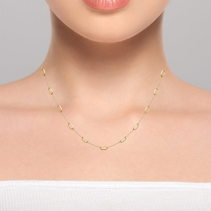 14ct Yellow Gold Paperclip Station Necklace