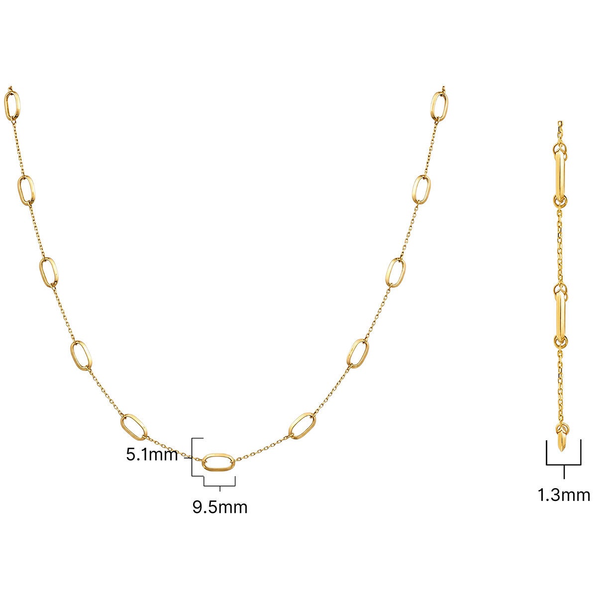 14ct Yellow Gold Paperclip Station Necklace