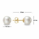 10.5-11mm Cultured Freshwater White Pearl Earrings 14ct Yellow Gold