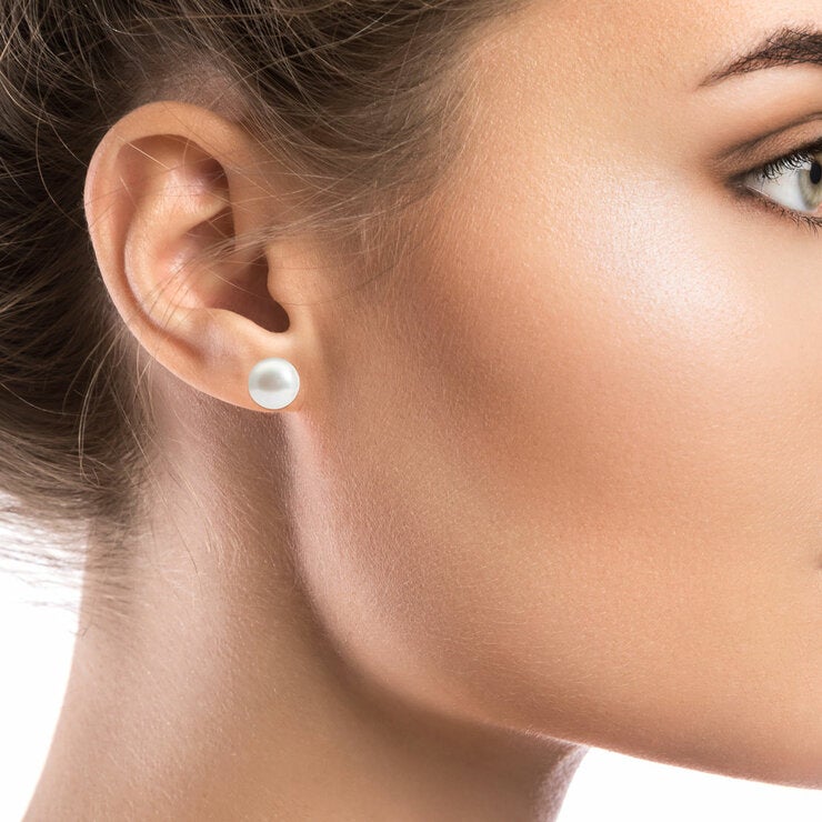 8.5-9mm Akoya White Pearl Earrings 14ct White Gold