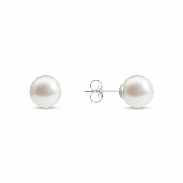 8.5-9mm Akoya White Pearl Earrings 14ct White Gold