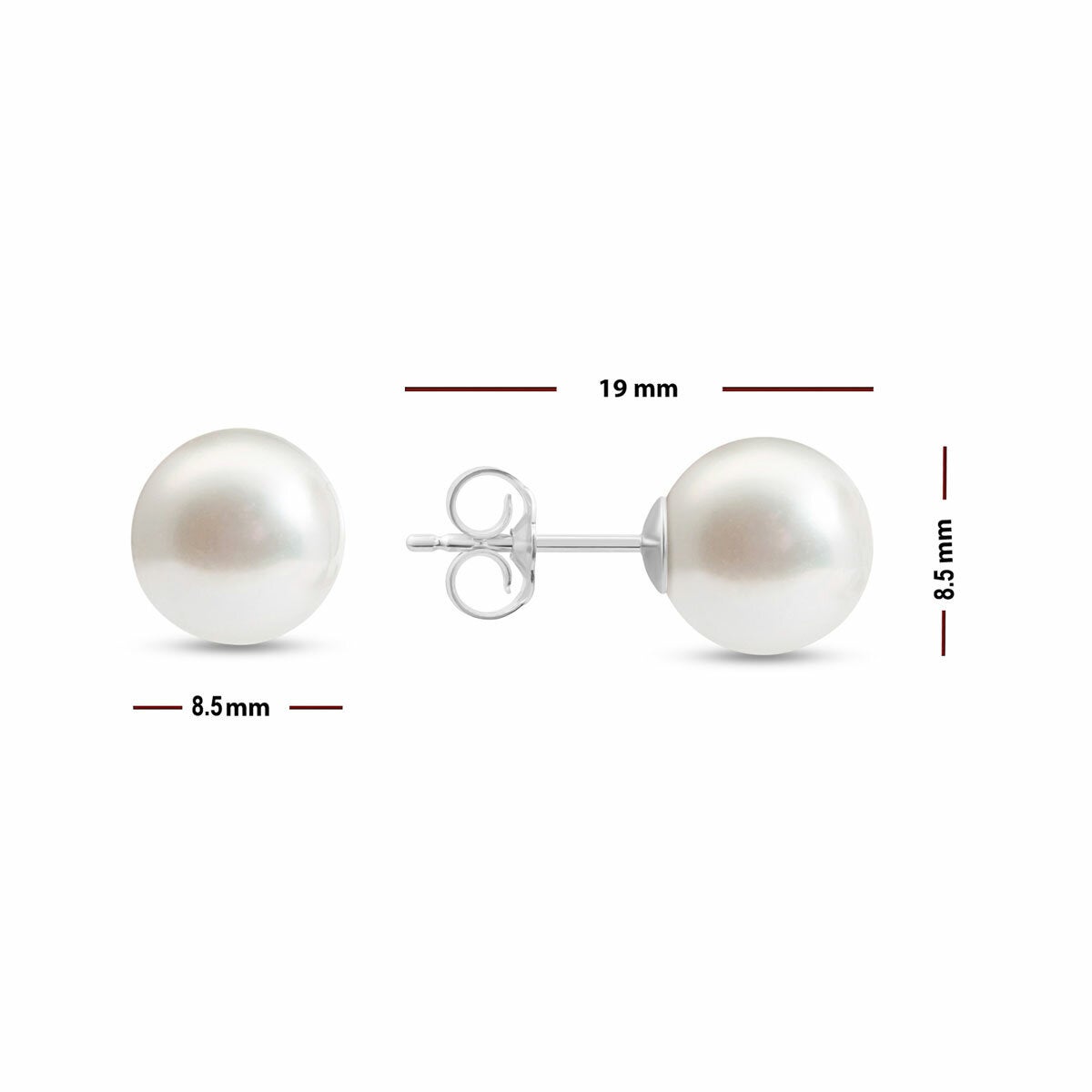 8.5-9mm Akoya White Pearl Earrings 14ct White Gold