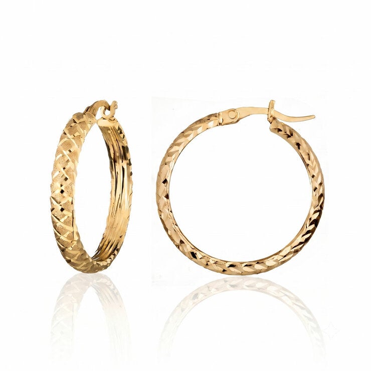 14ct Yellow Gold Textured Hoop Earrings