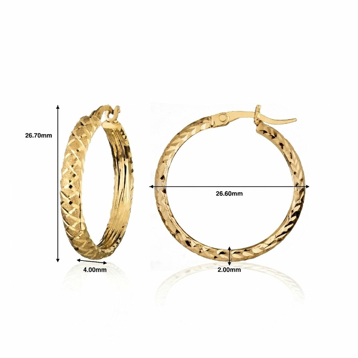 14ct Yellow Gold Textured Hoop Earrings