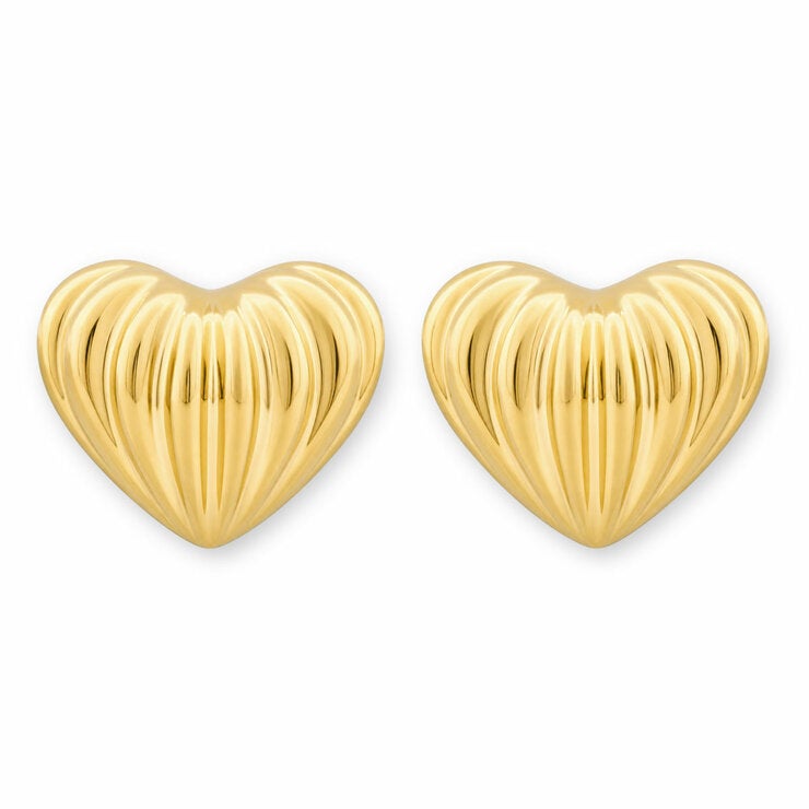 14ct Yellow Gold Textured Heart Stud Earrings