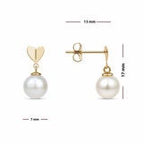 10.5-11mm Cultured Freshwater White Pearl Heart Drop Earrings 14ct Yellow Gold