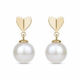 10.5-11mm Cultured Freshwater White Pearl Heart Drop Earrings 14ct Yellow Gold