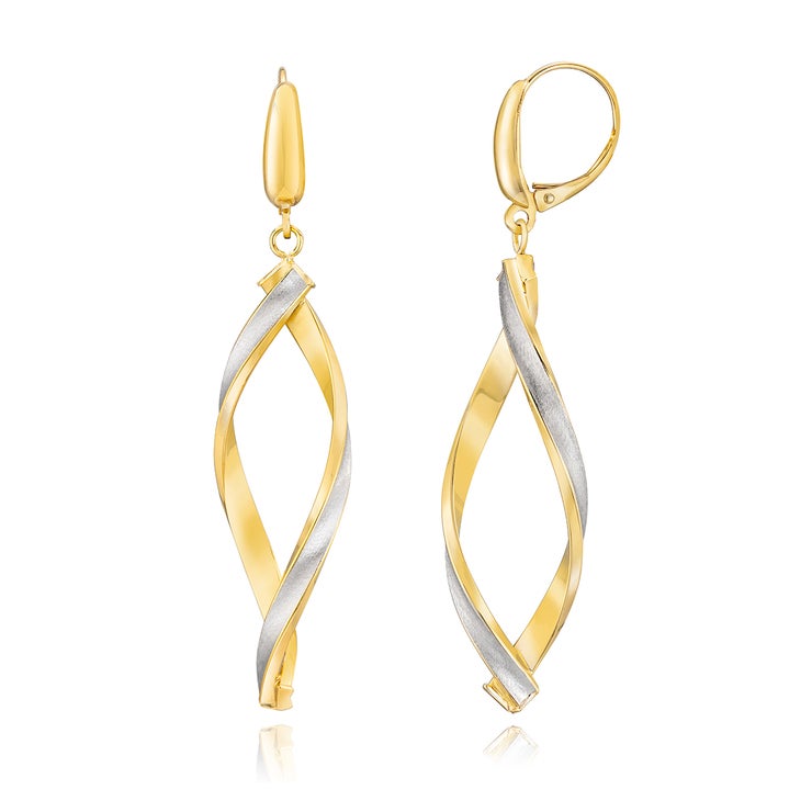 14ct Two Tone Gold Twisted Dangle Earrings