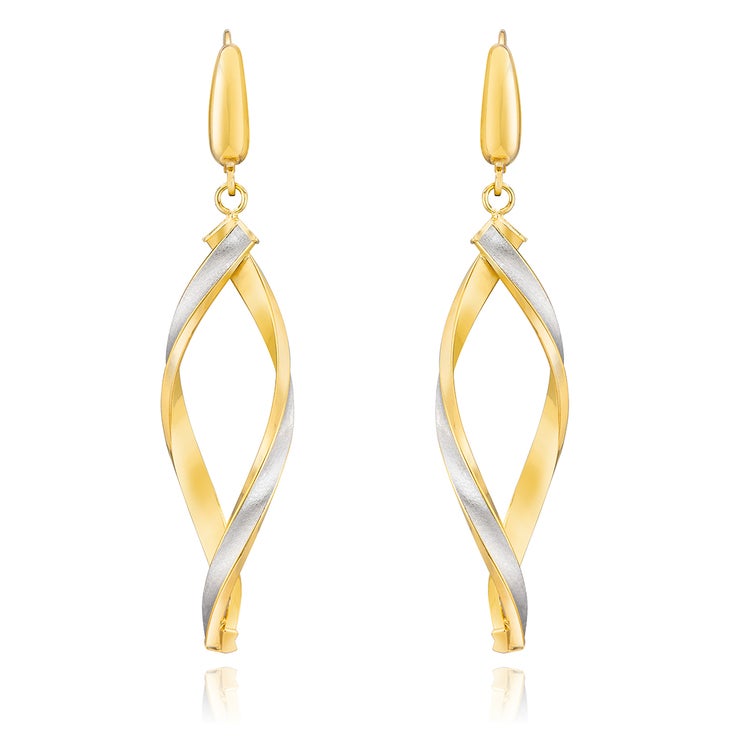 14ct Two Tone Gold Twisted Dangle Earrings