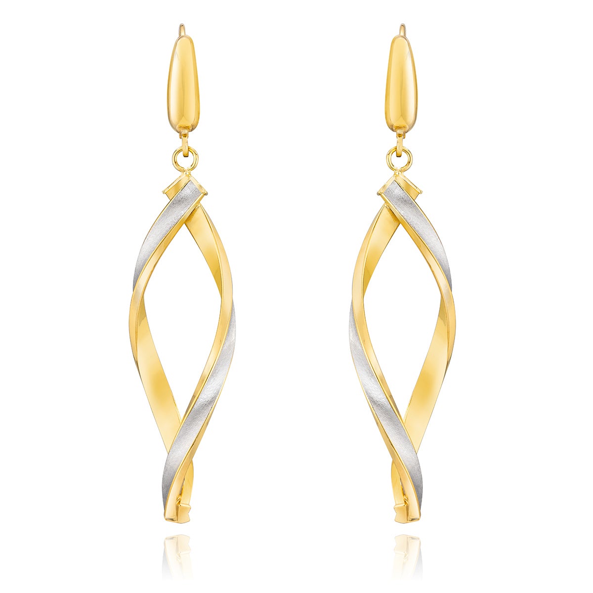 14ct Two Tone Gold Twisted Dangle Earrings