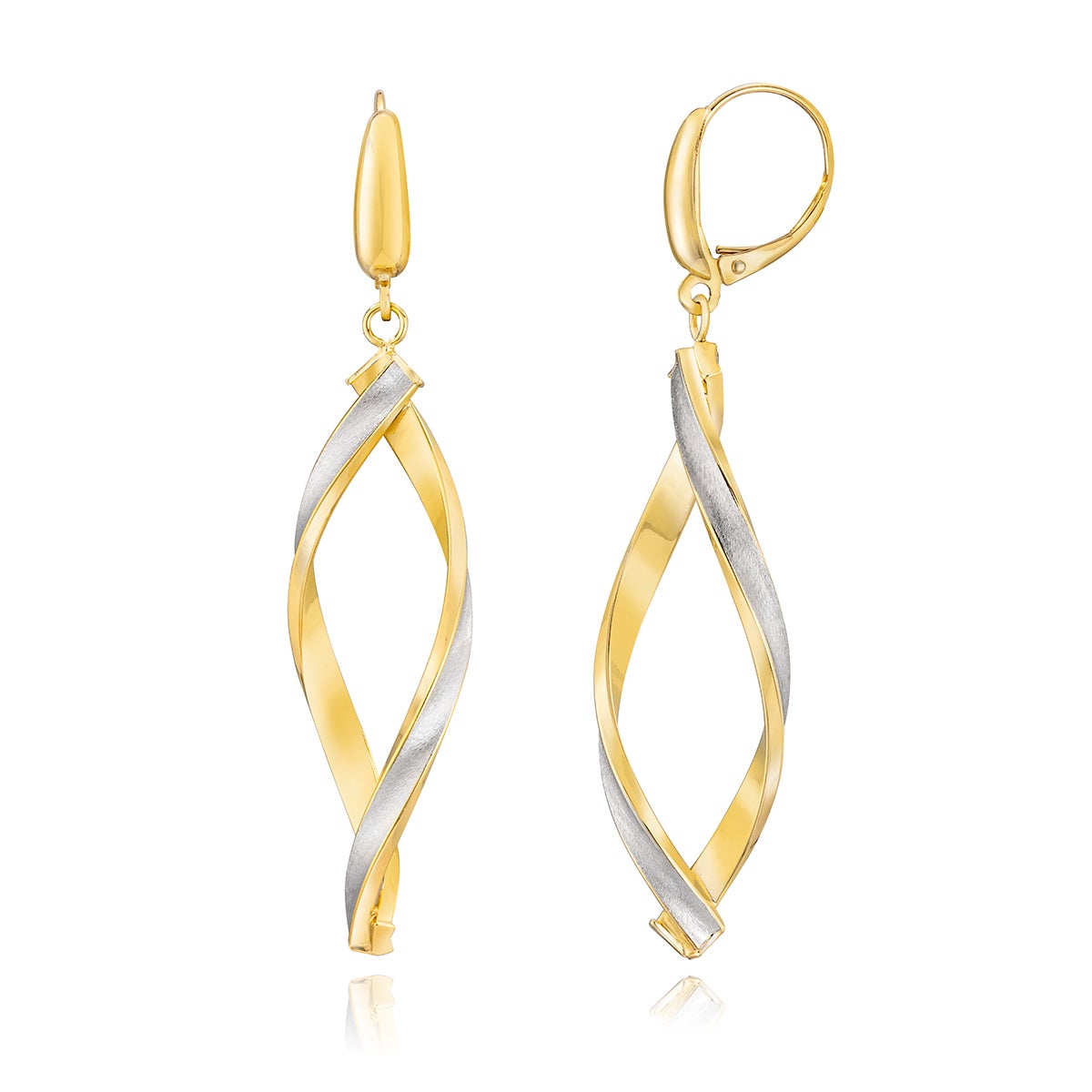 14ct Two Tone Gold Twisted Dangle Earrings