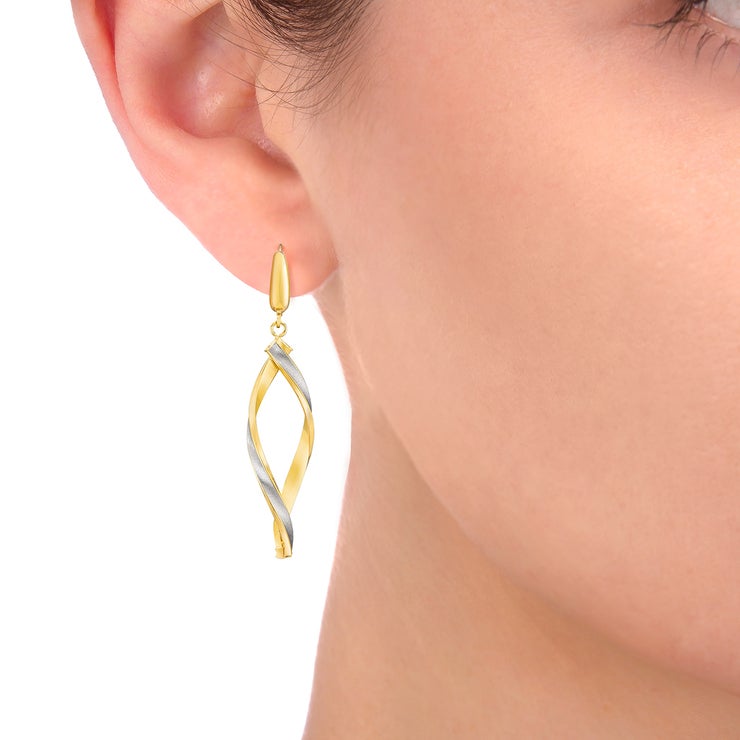 14ct Two Tone Gold Twisted Dangle Earrings