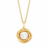 7-7.5mm Cultured Freshwater White Pearl Love Knot Pendant 14ct Yellow Gold