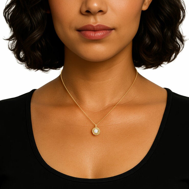 7-7.5mm Cultured Freshwater White Pearl Love Knot Pendant 14ct Yellow Gold