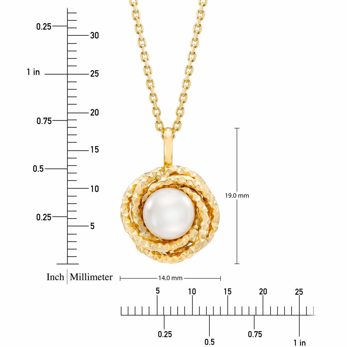 7-7.5mm Cultured Freshwater White Pearl Love Knot Pendant 14ct Yellow Gold