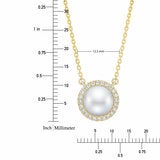 8-9mm Cultured Freshwater White Button Pearl & 0.16ctw Diamond Halo Pendant 14ct Yellow Gold