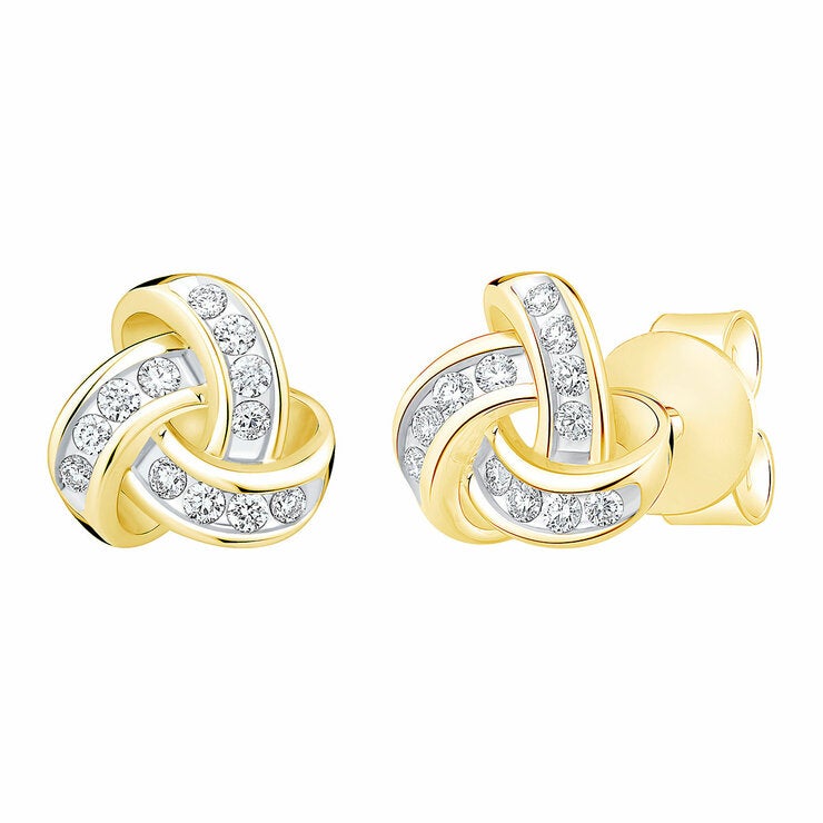 0.15ctw Round Brilliant Diamond Knot Earrings 14ct Yellow Gold