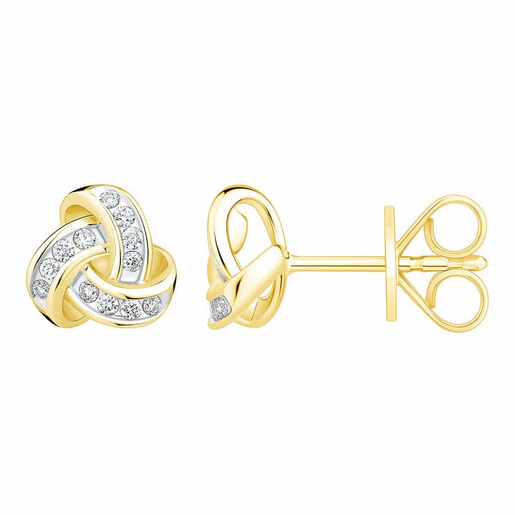 0.15ctw Round Brilliant Diamond Knot Earrings 14ct Yellow Gold