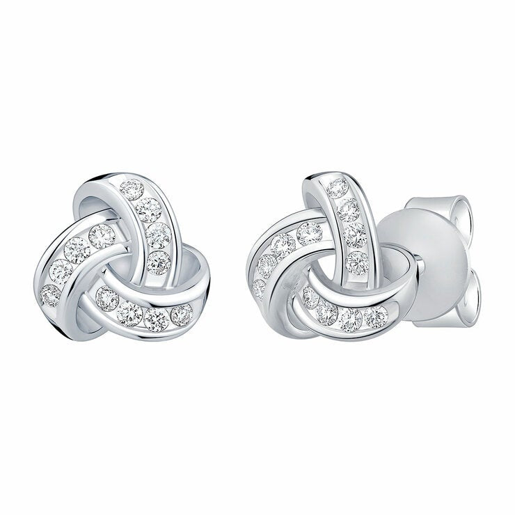 0.15ctw Round Brilliant Cut Diamond Knot Earrings 14ct White Gold