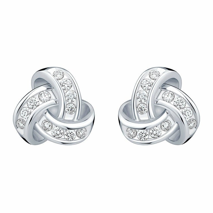 0.15ctw Round Brilliant Cut Diamond Knot Earrings 14ct White Gold