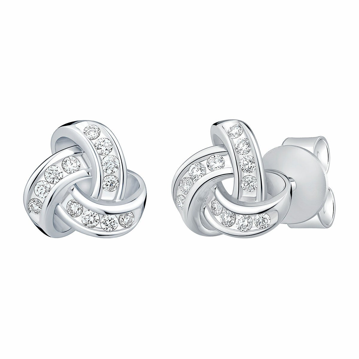 0.15ctw Round Brilliant Cut Diamond Knot Earrings 14ct White Gold