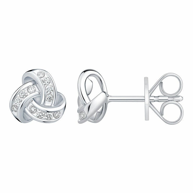 0.15ctw Round Brilliant Cut Diamond Knot Earrings 14ct White Gold