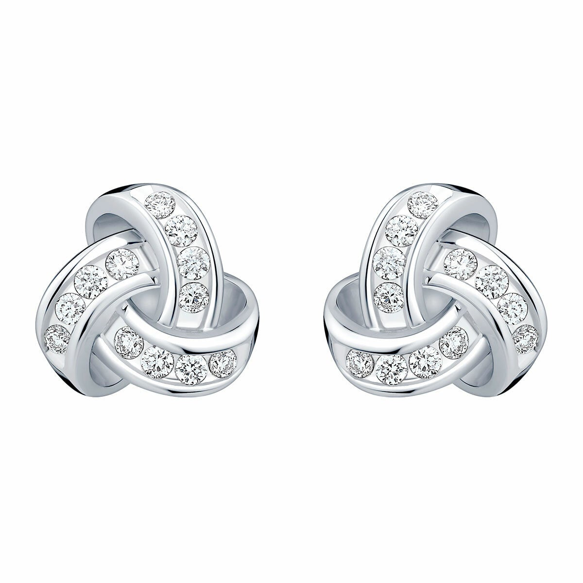 0.15ctw Round Brilliant Cut Diamond Knot Earrings 14ct White Gold