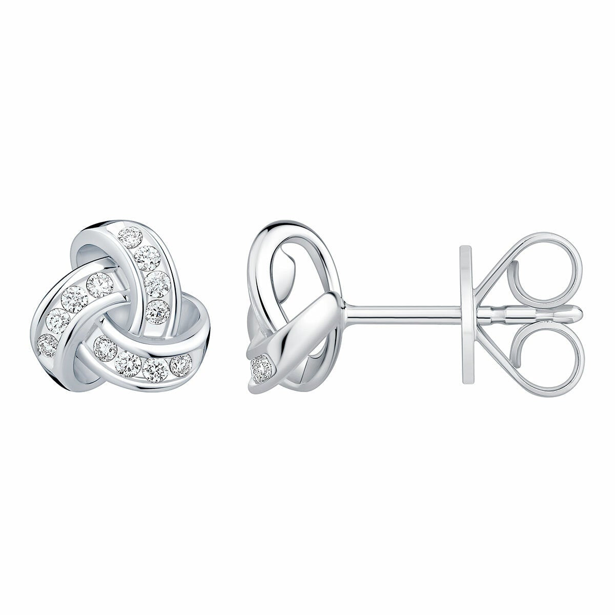 0.15ctw Round Brilliant Cut Diamond Knot Earrings 14ct White Gold