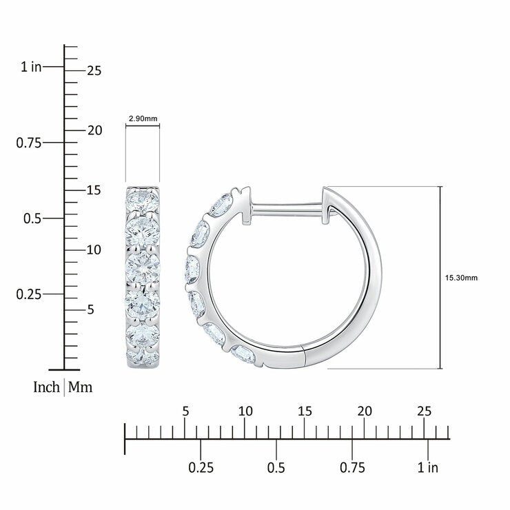 1.00ctw Round Brilliant Cut Diamond Hoop Earrings 14ct White Gold