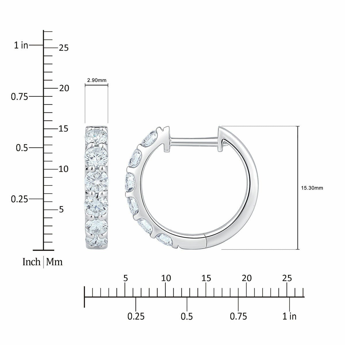 1.00ctw Round Brilliant Cut Diamond Hoop Earrings 14ct White Gold