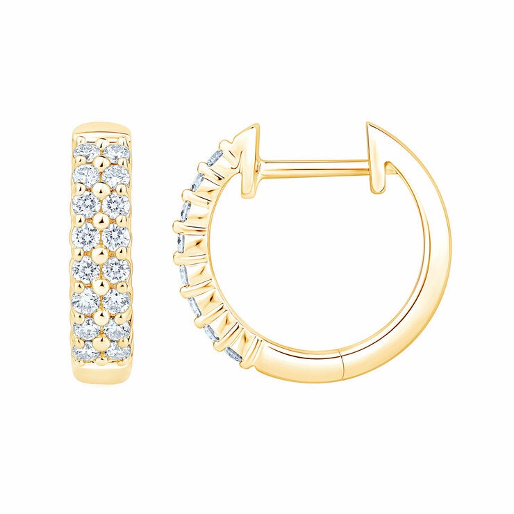 0.30ctw Round Brilliant Cut Diamond Double Row Hoop Earrings 14ct Yellow Gold