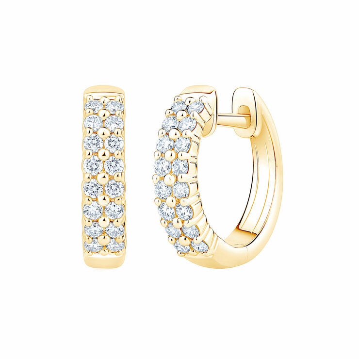 0.30ctw Round Brilliant Cut Diamond Double Row Hoop Earrings 14ct Yellow Gold