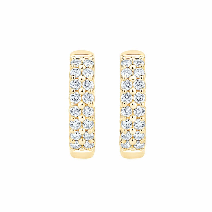 0.30ctw Round Brilliant Cut Diamond Double Row Hoop Earrings 14ct Yellow Gold