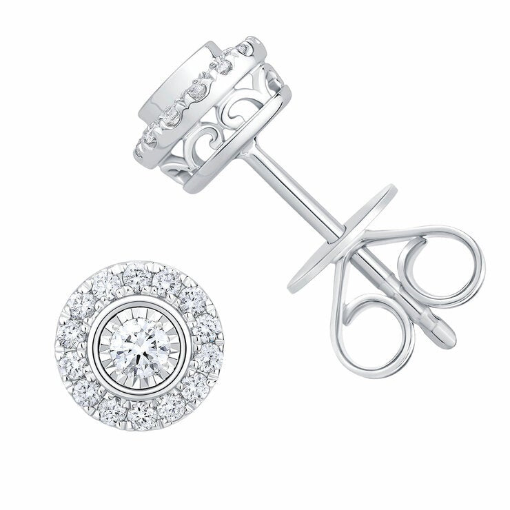 14ct White Gold 0.22ctw Round Brilliant Cut Diamond Halo Earrings