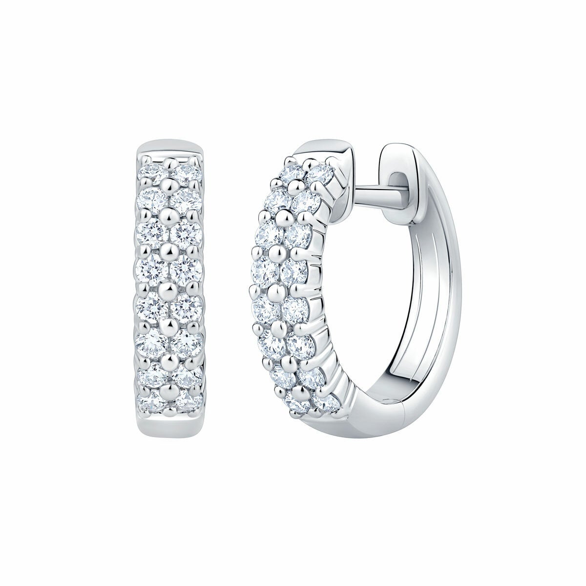 0.30ctw Round Brilliant Cut Diamond Double Row Hoop Earrings 14ct White Gold