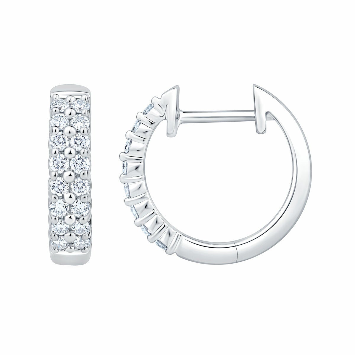 0.30ctw Round Brilliant Cut Diamond Double Row Hoop Earrings 14ct White Gold