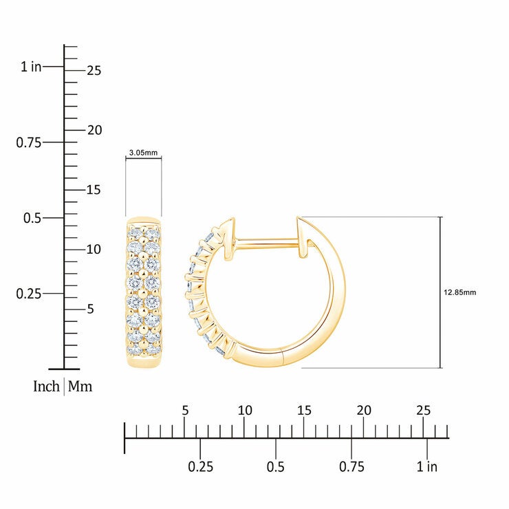 0.30ctw Round Brilliant Cut Diamond Double Row Hoop Earrings 14ct Yellow Gold