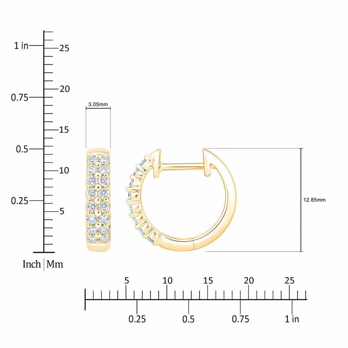 0.30ctw Round Brilliant Cut Diamond Double Row Hoop Earrings 14ct Yellow Gold