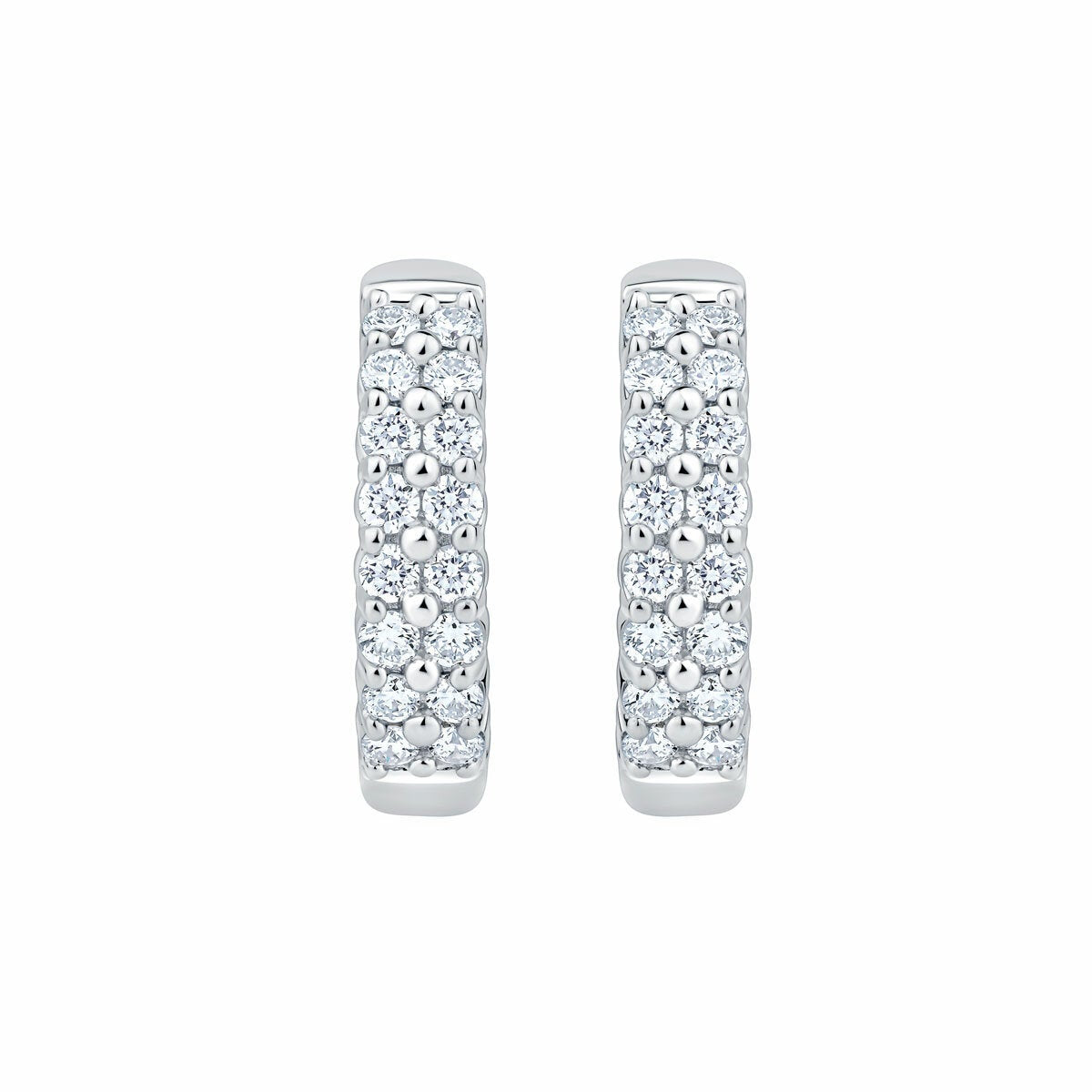 0.30ctw Round Brilliant Cut Diamond Double Row Hoop Earrings 14ct White Gold