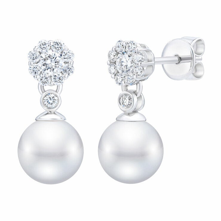 7-7.5mm Akoya Pearl 0.45ctw Diamond Earrings 14ct White Gold