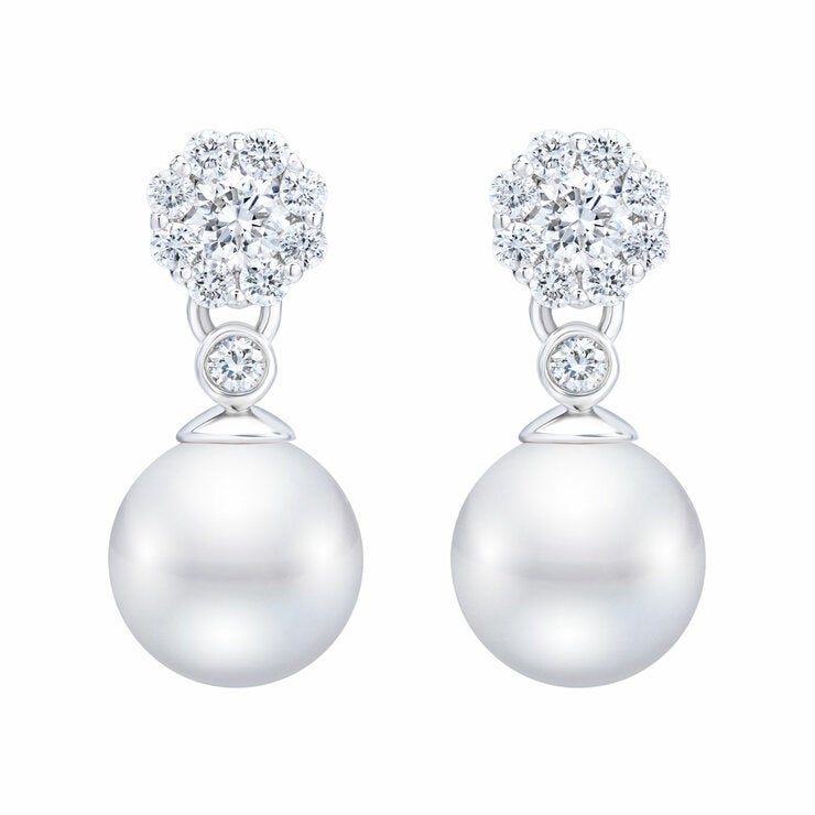 7-7.5mm Akoya Pearl 0.45ctw Diamond Earrings 14ct White Gold