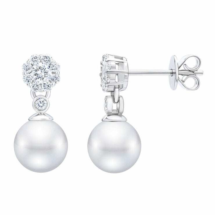 7-7.5mm Akoya Pearl 0.45ctw Diamond Earrings 14ct White Gold