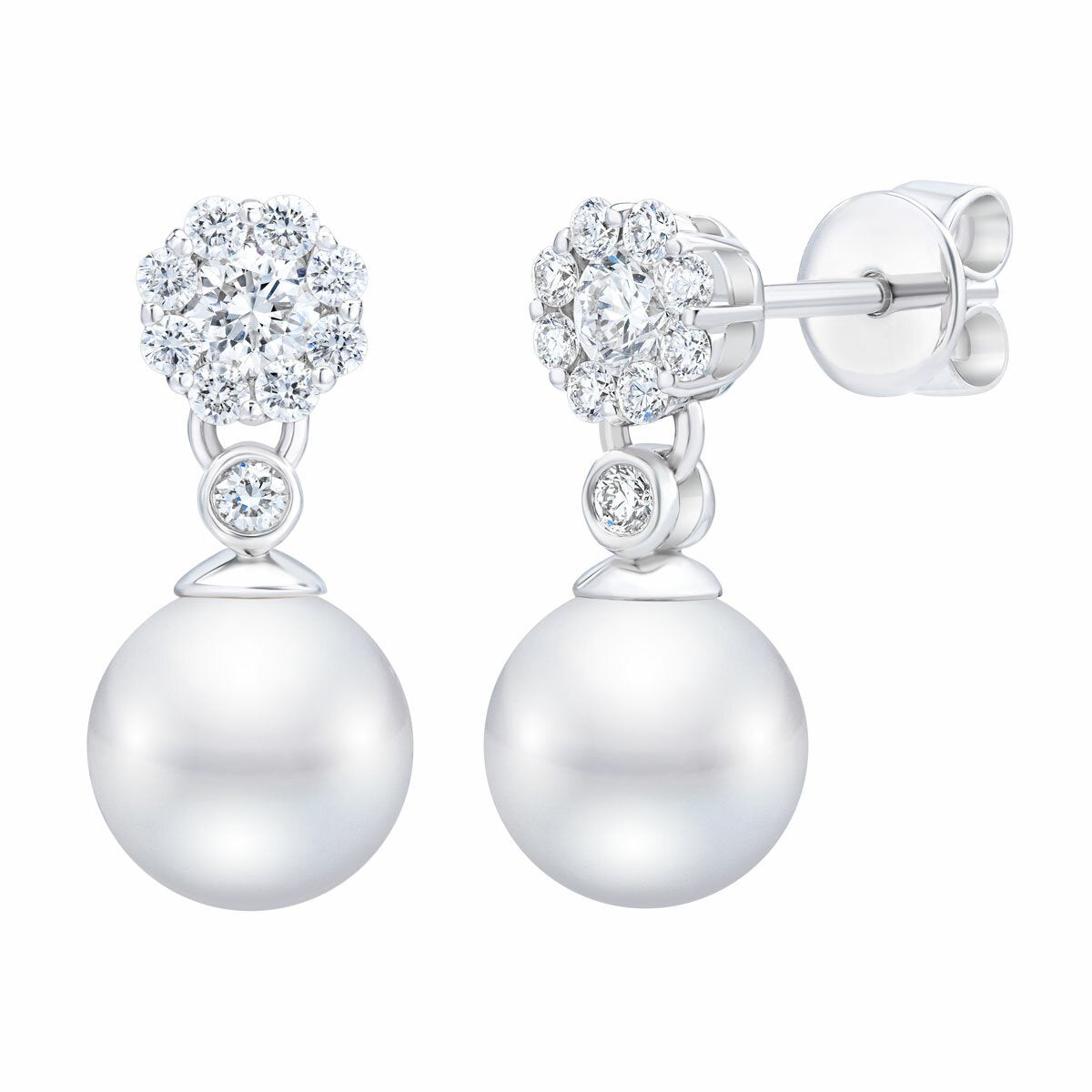 7-7.5mm Akoya Pearl 0.45ctw Diamond Earrings 14ct White Gold