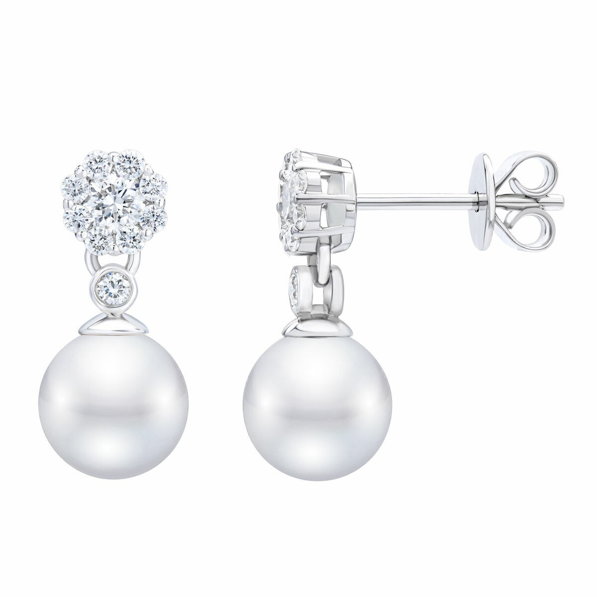 7-7.5mm Akoya Pearl 0.45ctw Diamond Earrings 14ct White Gold